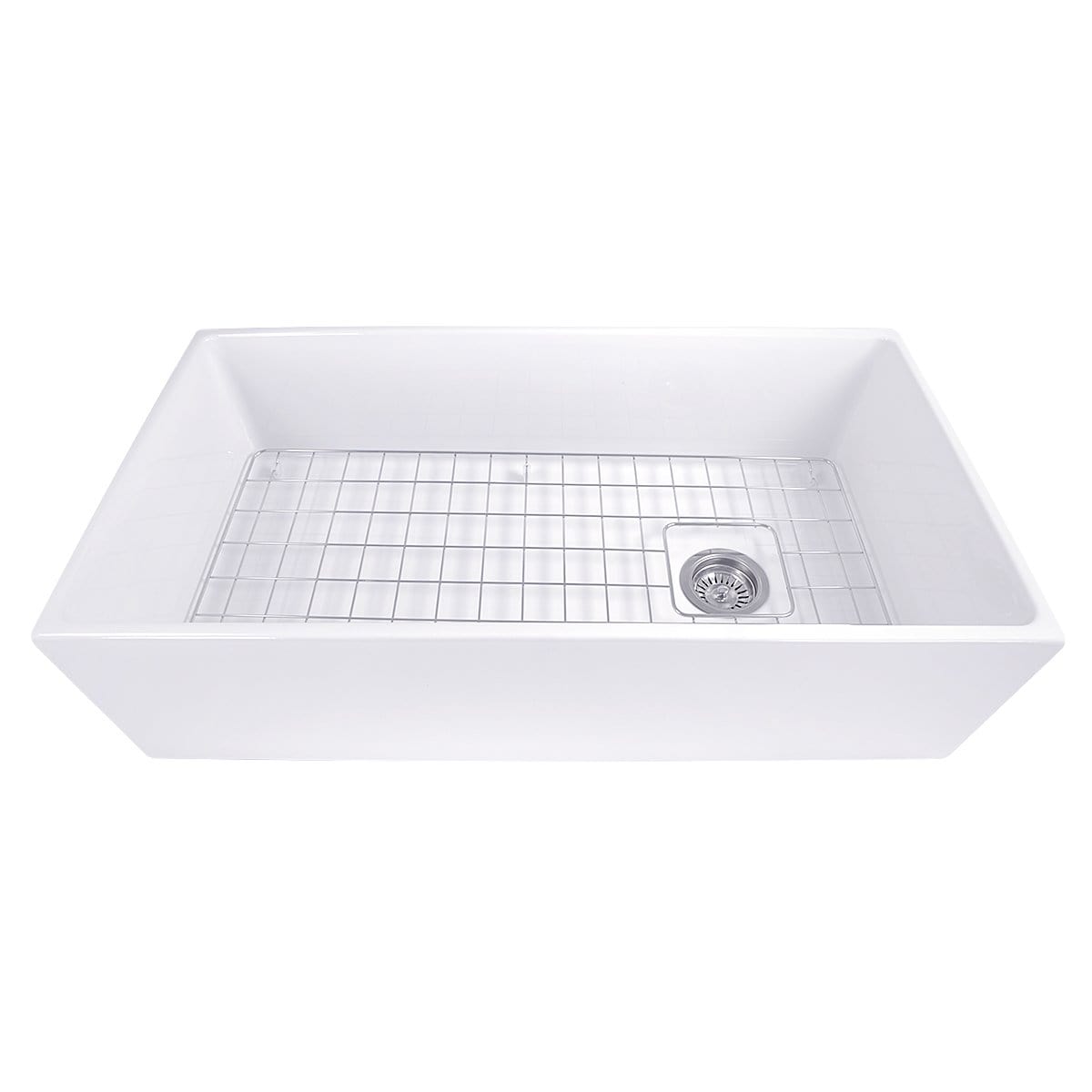 Nantucket 36" Farmhouse Fireclay Sink with Offset Drain and Grid - T-FCFS36 showcasing its single bowl design.