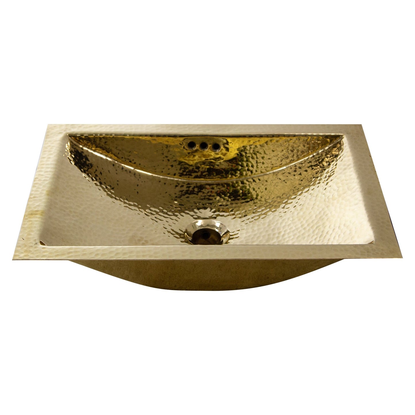 Front view of Nantucket 19.8" Hand Hammered Brass Rectangle Undermount Bathroom Sink with Overflow - TRB-OF.