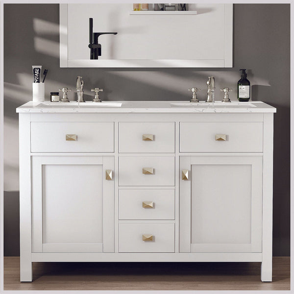 Totti Artemis 48 White Transitional Double Sink Bathroom Vanity with White Carrara Style Man-Made Stone Top