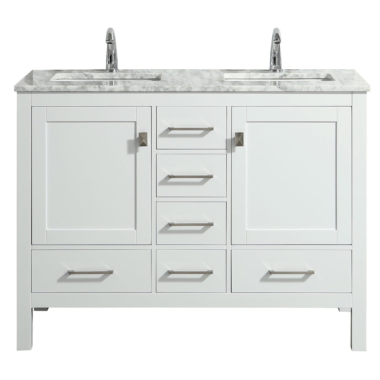 Eviva London 48" x 18" White Transitional Double Sink Bathroom Vanity with White Carrara Top