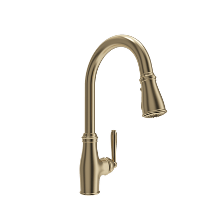 BOCCHI BELSENA 2.0 Pull-Down Kitchen Faucet in a sleek gold finish, showcasing innovative design and boost spray technology.