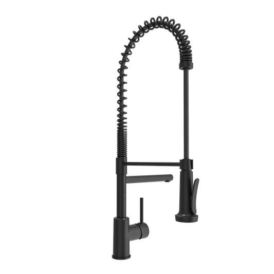 BOCCHI MAGGIORE 2.0 Dual-Spout Professional Kitchen Faucet in matte black with a flexible gooseneck design.