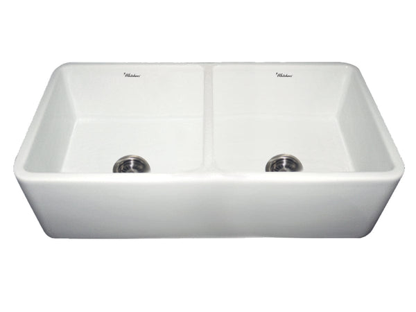 WHITEHAUS 36.75 Farmhaus Fireclay Duet Series Reversible Sink with Smooth Front Apron WH3719-WHITE