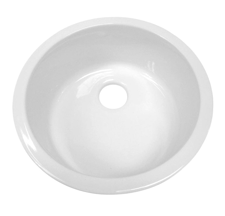 WHITEHAUS 18.25" Elementhaus Fireclay Circular Drop In/Undermount Sink with 3 ½" Rear Center Drain WHE1818R