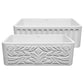 WHITEHAUS 30" Farmhaus Fireclay Reversible Sink WHFLGO3018 featuring Roman floral and classic fluted designs.
