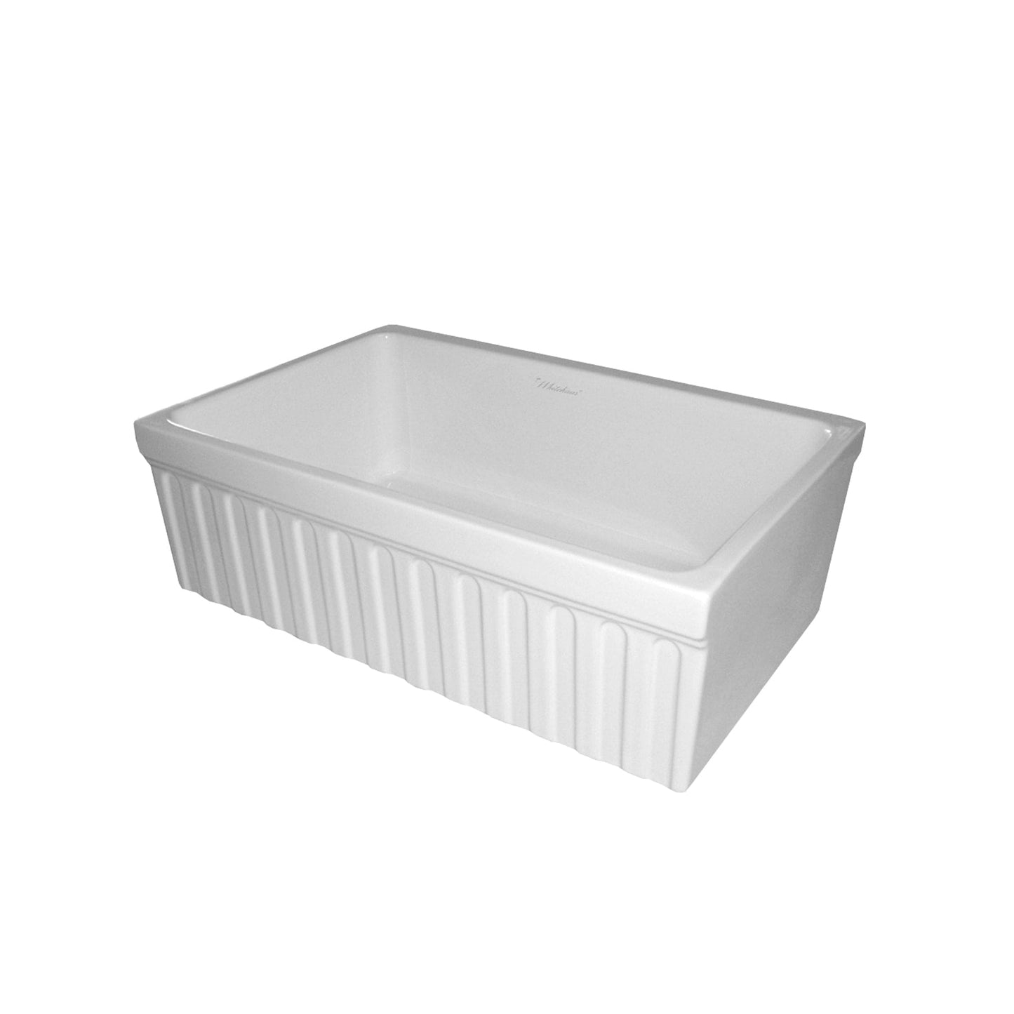 WHITEHAUS 30" Farmhaus Fireclay Quatro Alcove Reversible Sink in white showcasing its elegant design for compact kitchens.