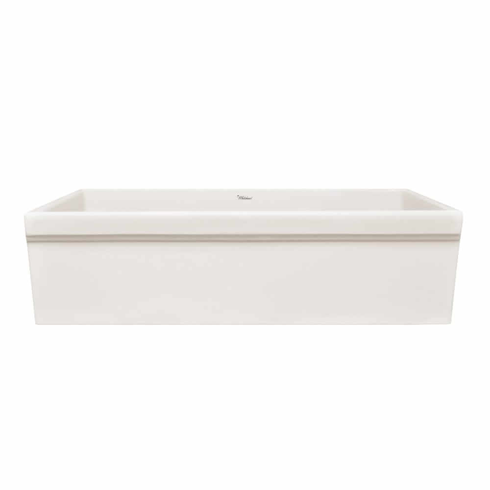 WHITEHAUS 36" Farmhaus Fireclay Quatro Alcove Large Reversible Sink WHQ536 side view, showcasing classic design.