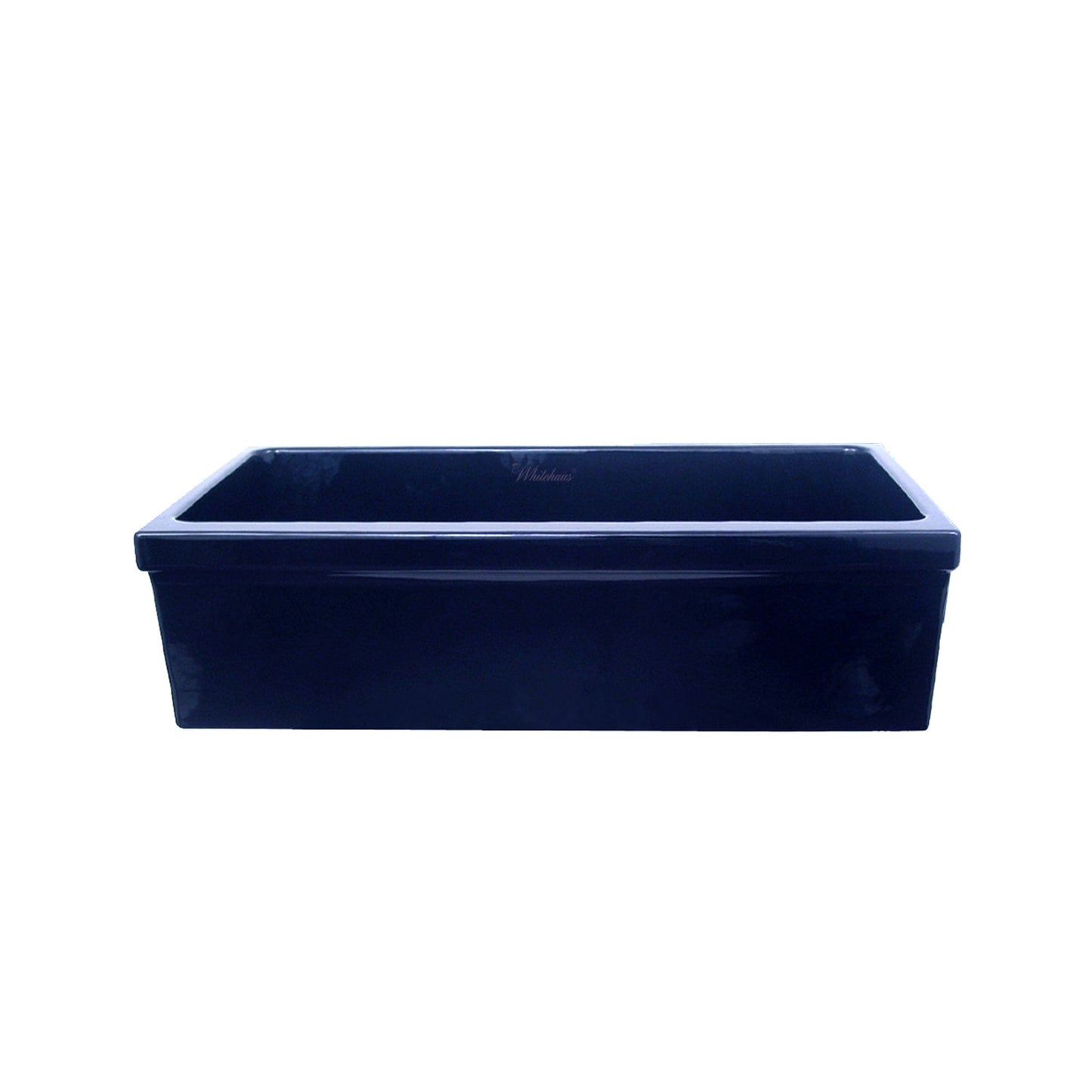 WHITEHAUS 36" Farmhaus Fireclay Quatro Alcove Large Reversible Sink WHQ536 in dark color on white background.