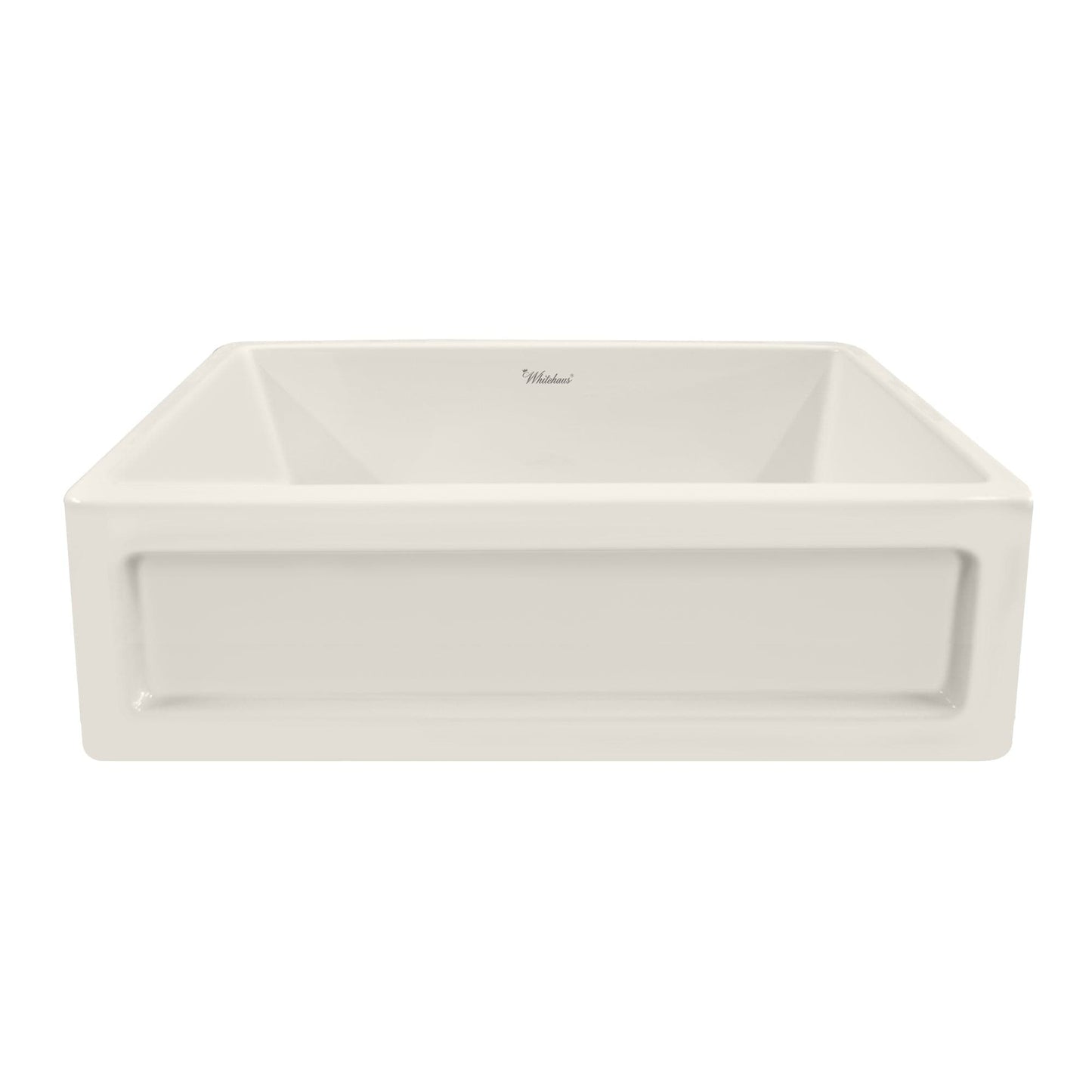 WHITEHAUS 33" Shakerhaus Reversible Kitchen Fireclay Sink WHQ5550 in biscuit color with a modern design.