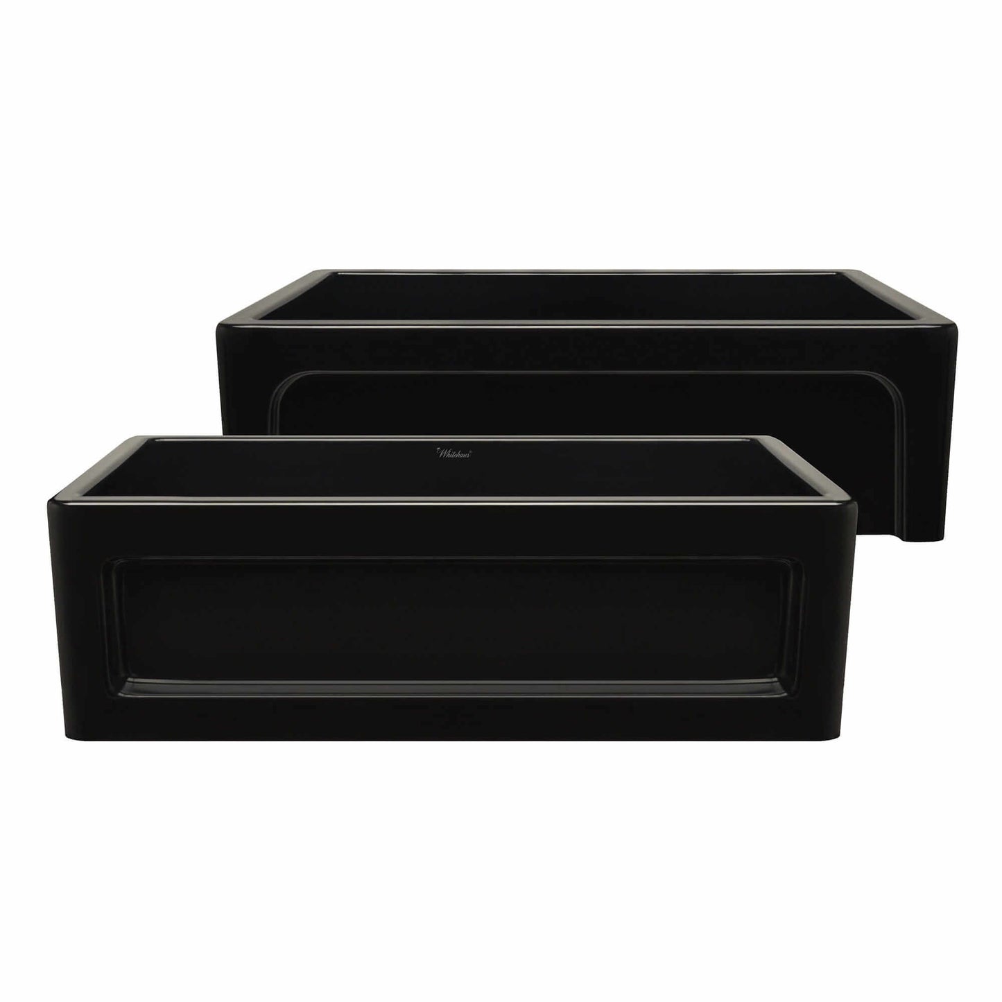 WHITEHAUS 33" Shakerhaus Reversible Kitchen Fireclay Sink WHQ5550 in black finish, showcasing elegant design and functionality.