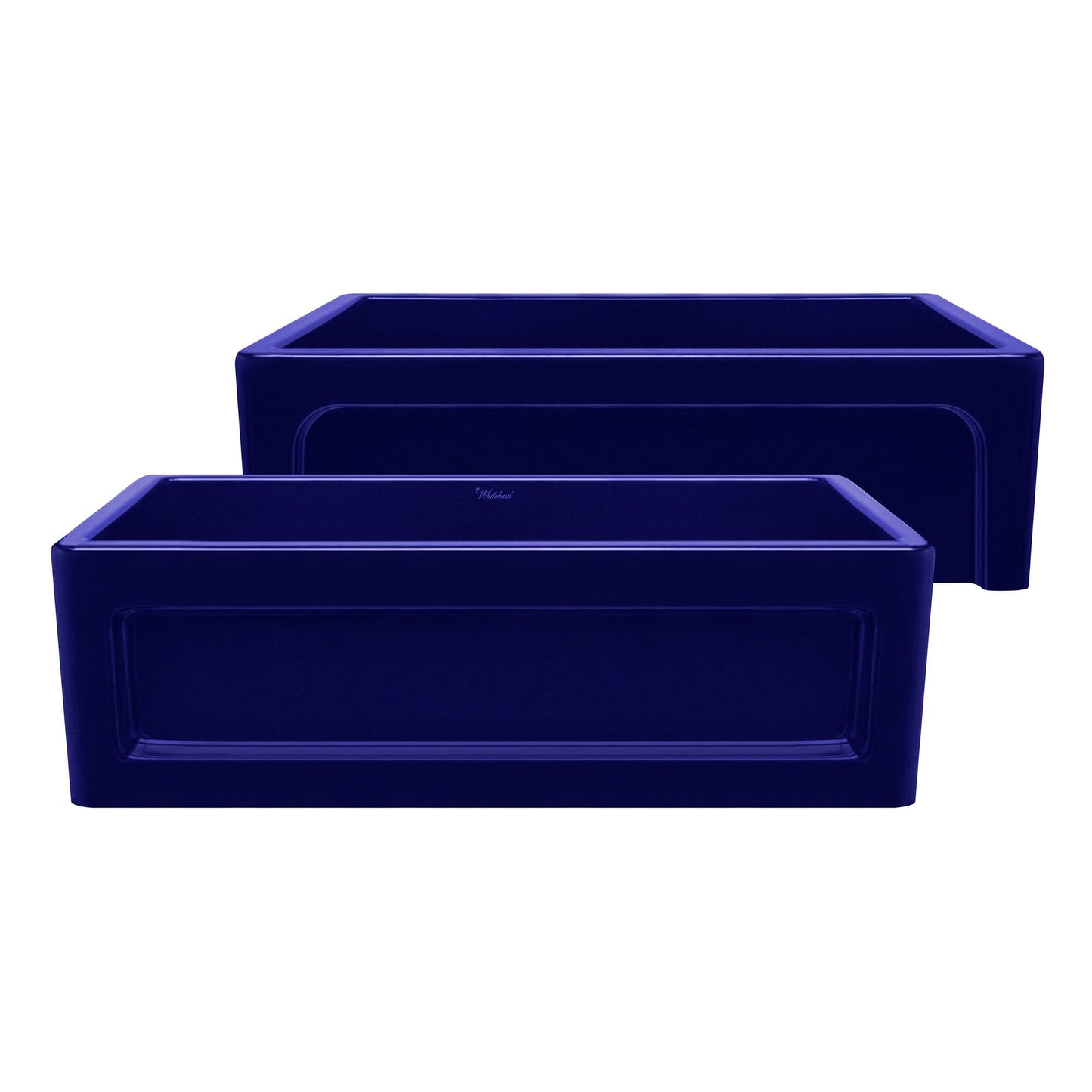 WHITEHAUS 33" Shakerhaus Reversible Kitchen Fireclay Sink WHQ5550 in navy blue finish showcasing its elegant design.