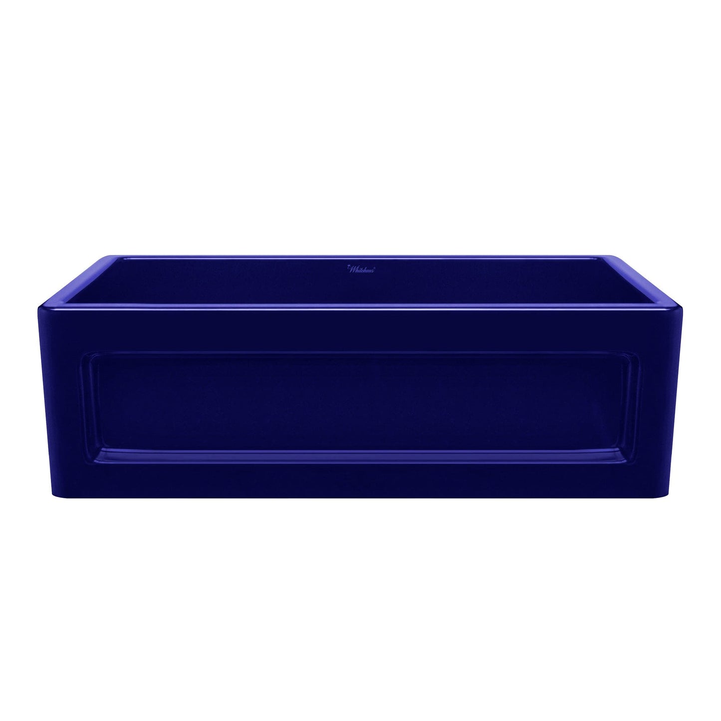 WHITEHAUS 33" Shakerhaus Reversible Kitchen Fireclay Sink WHQ5550 in a deep blue finish.