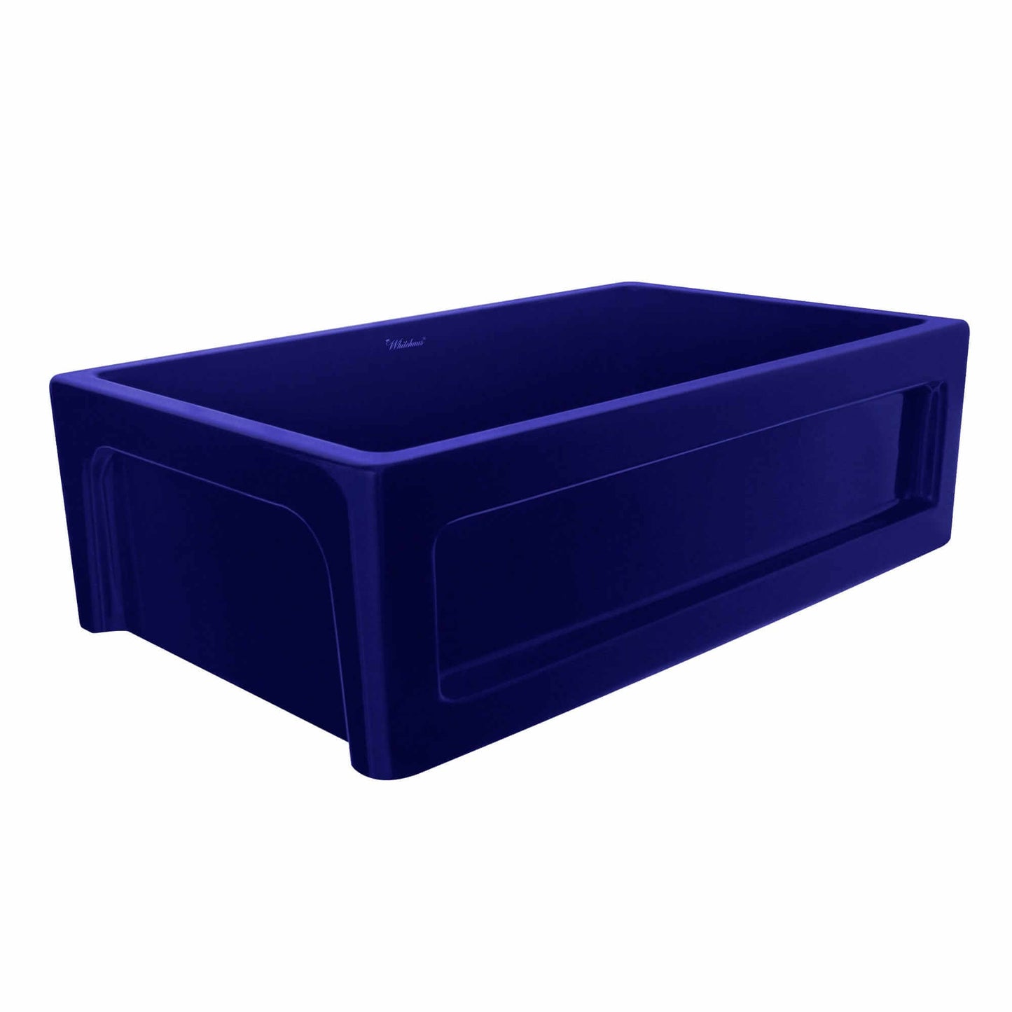 WHITEHAUS 33" Shakerhaus Reversible Kitchen Fireclay Sink WHQ5550 in a deep blue color with sleek design.