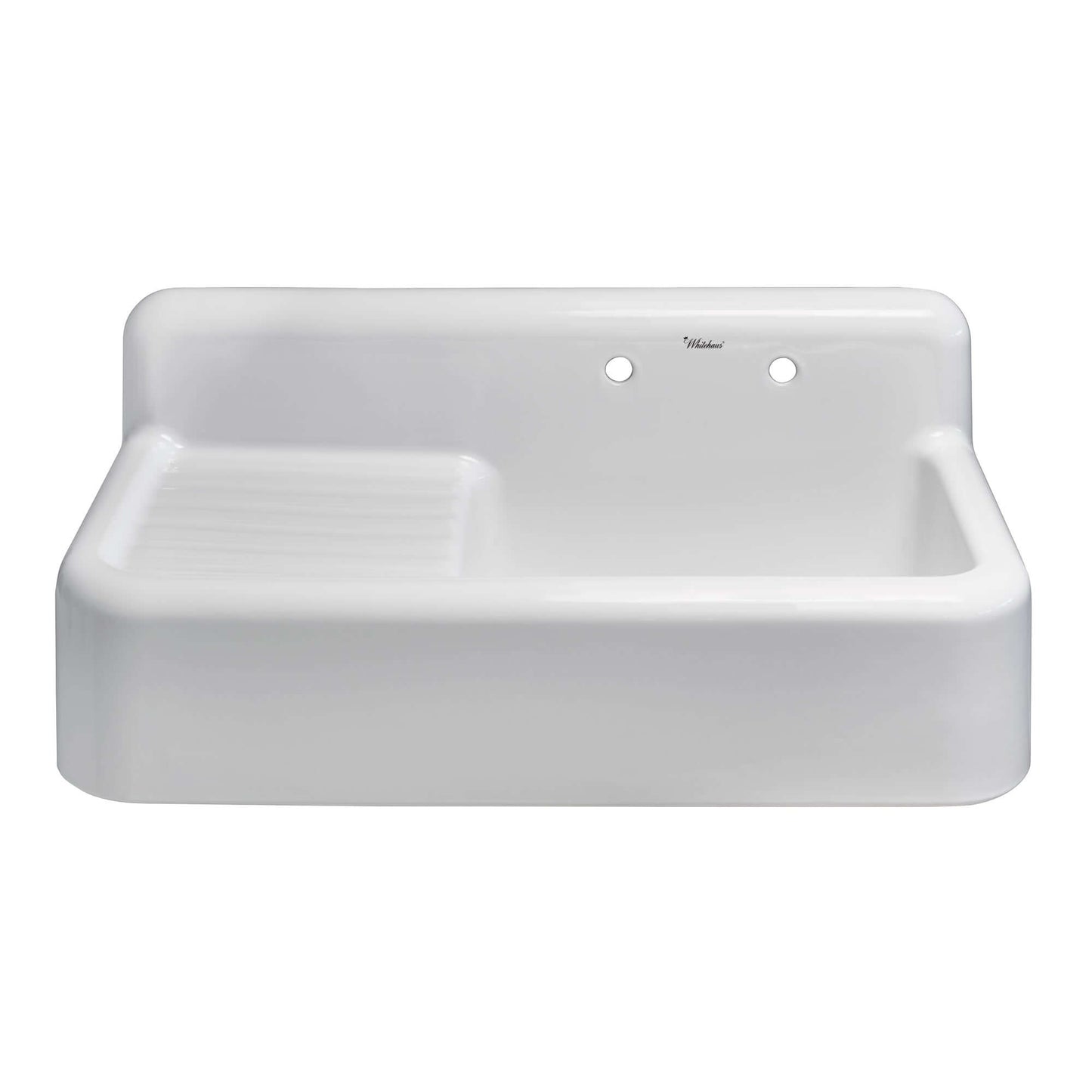 WHITEHAUS 42" Heritage Front Apron Single Bowl Fireclay Sink WHQD4220 with integrated drainboard.
