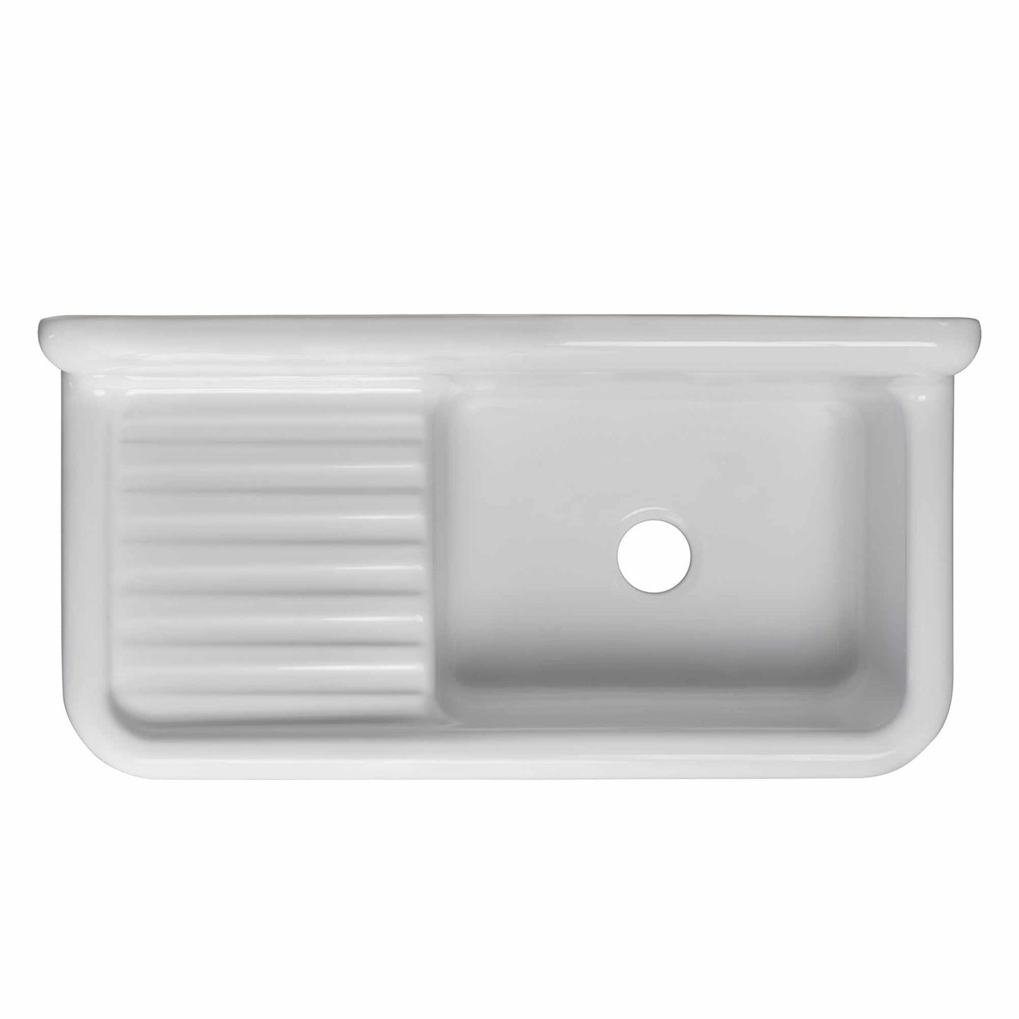 WHITEHAUS 42" Heritage Front Apron Single Bowl Fireclay Sink WHQD4220 with integrated drainboard.