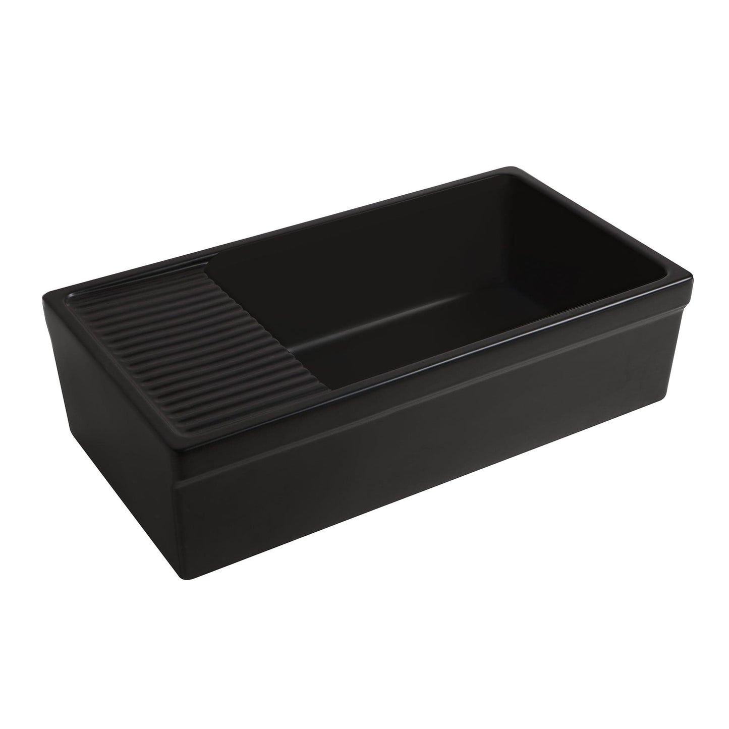 BLACK WHITEHAUS 36" Farmhaus Quatro Alcove Large Reversible Matte Fireclay Kitchen Sink WHQD540 side view