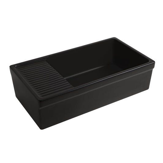 BLACK WHITEHAUS 36" Farmhaus Quatro Alcove Large Reversible Matte Fireclay Kitchen Sink WHQD540 side view