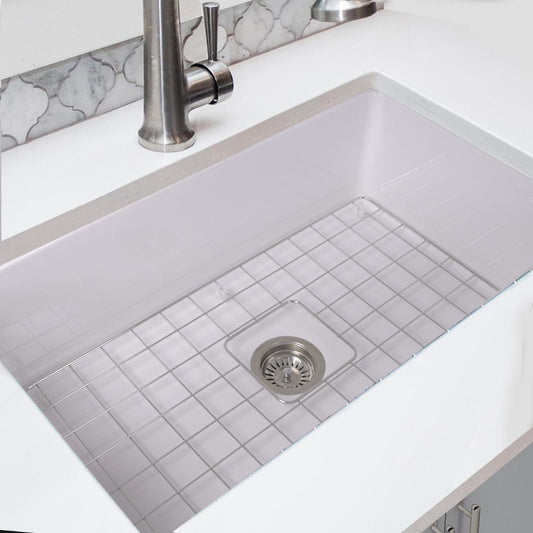 Nantucket 32" Cape Collection Fireclay Kitchen Sink Wellfleet-3218W view with modern faucet in stylish kitchen.