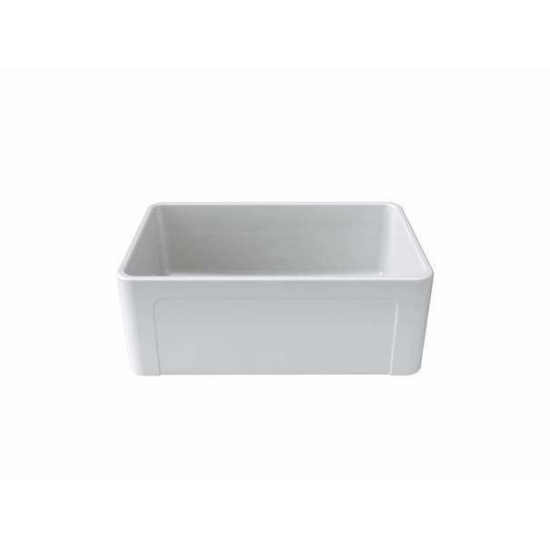 Front view of Latoscana 27" Reversible Fireclay Single Bowl Farmhouse Sink in white, showcasing its sleek design and functionality.