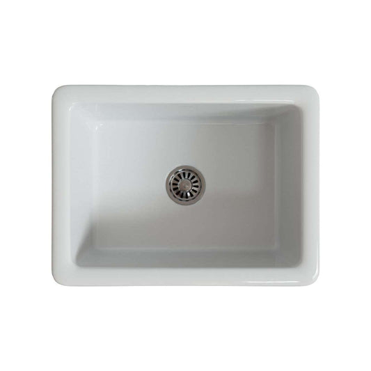 Latoscana 24" Reversible Fireclay Single Bowl Farmhouse Sink top view showcasing its sleek design and premium fireclay material.