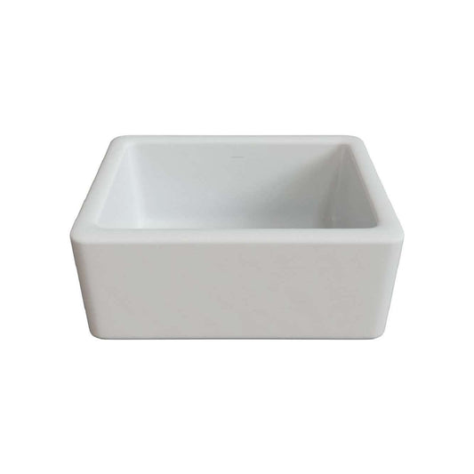Latoscana 24" Reversible Fireclay Single Bowl Farmhouse Sink front view showcasing its sleek white design.