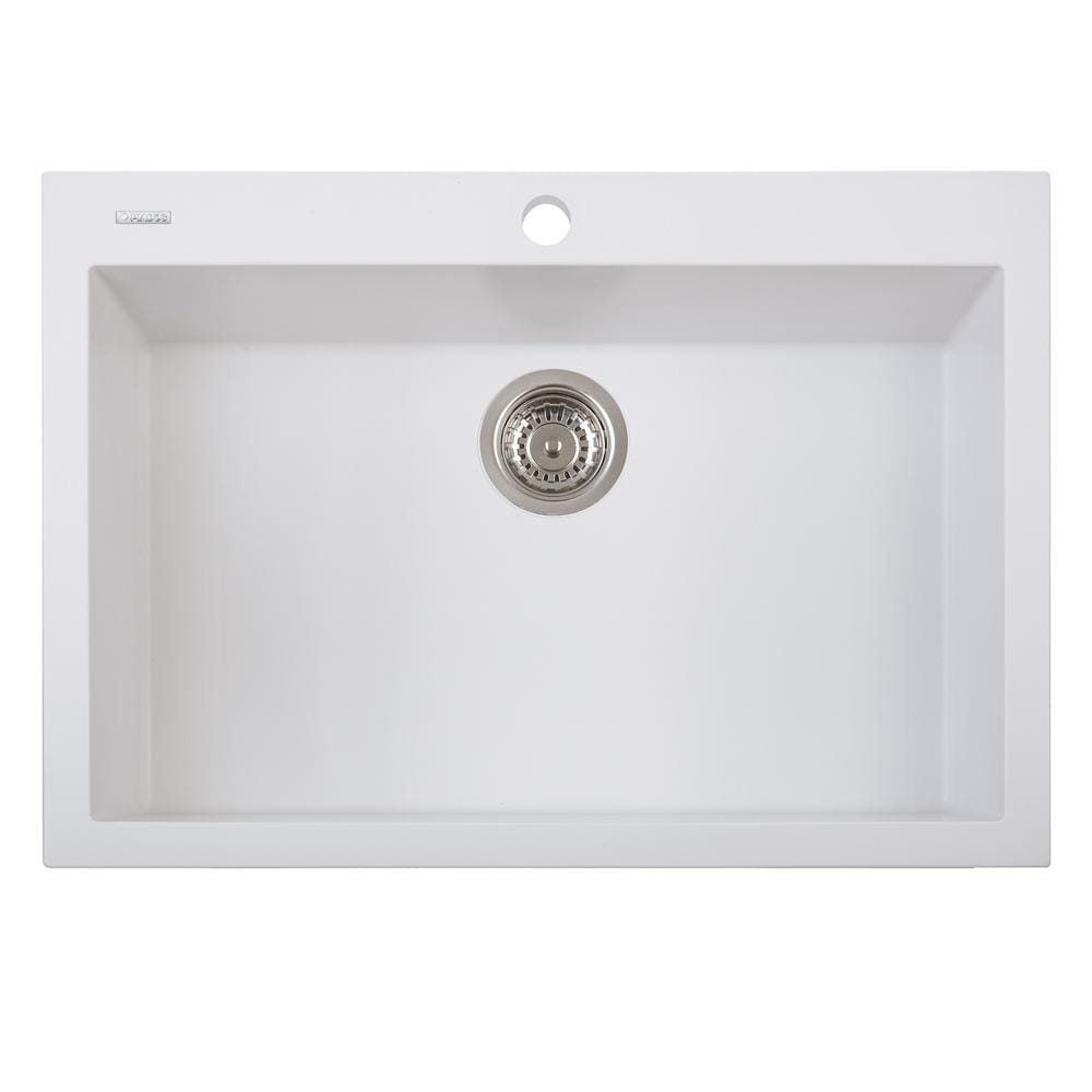 LaToscana One Series 30" Drop-In Single Bowl Kitchen Sink front view in Milk White finish with drain.