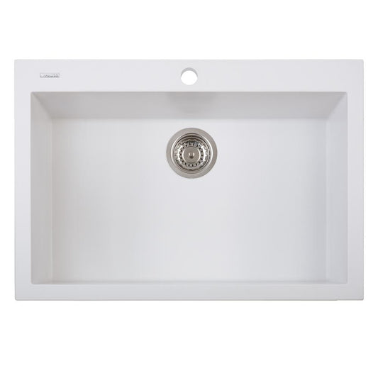 LaToscana One Series 30" Drop-In Single Bowl Kitchen Sink front view in Milk White finish with drain.