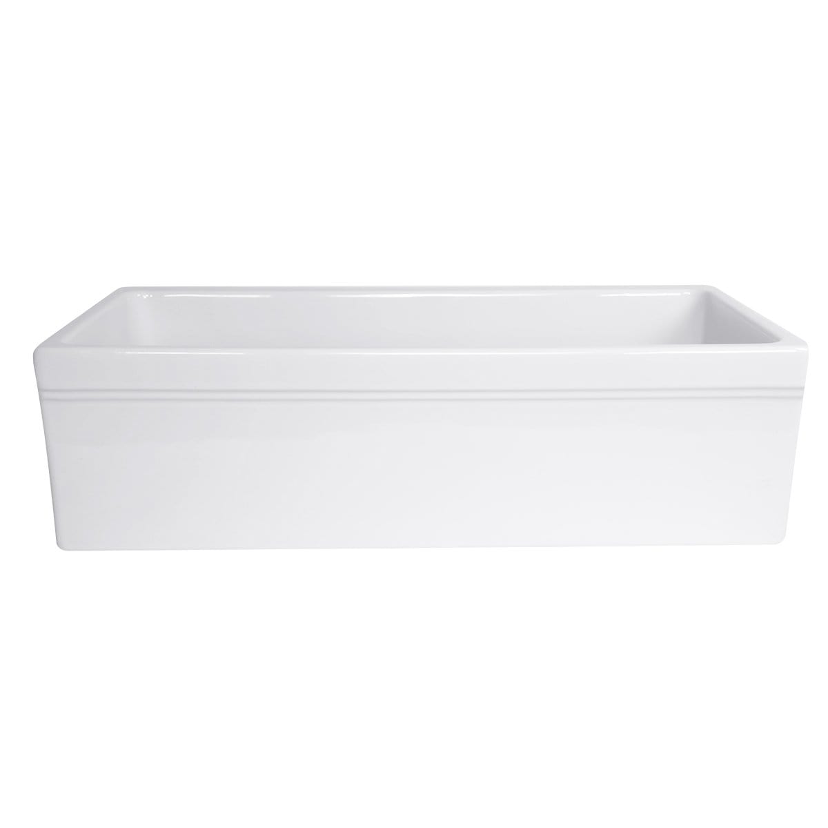 Nantucket 36" Decorative Apron Farmhouse Fireclay Sink - Yarmouth-36W side view showing white fireclay design