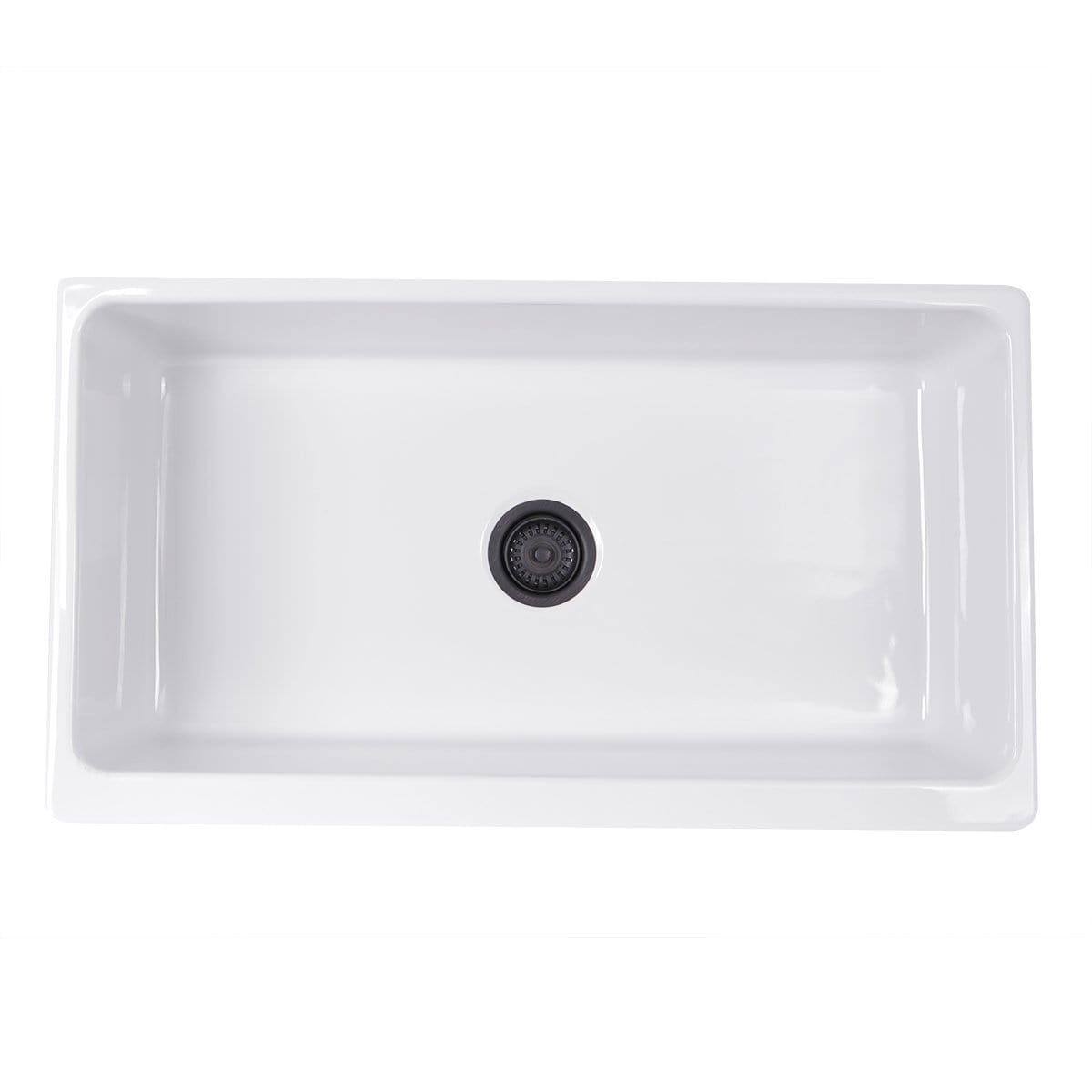 Nantucket 36" Decorative Apron Farmhouse Fireclay Sink - Yarmouth-36W top view with drain