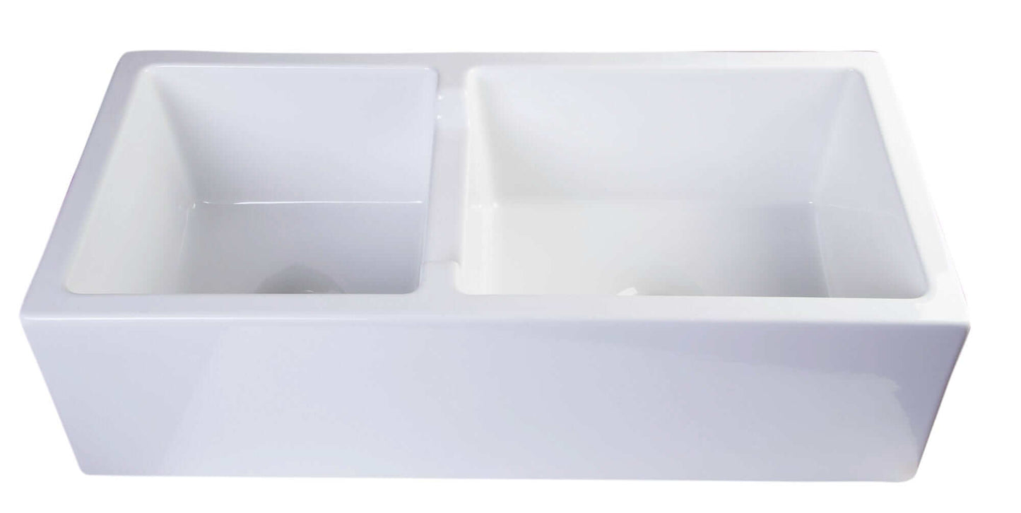 ALFI 36" White Smooth Apron Thick Wall Fireclay Double Bowl Farm Sink AB3618DB-W