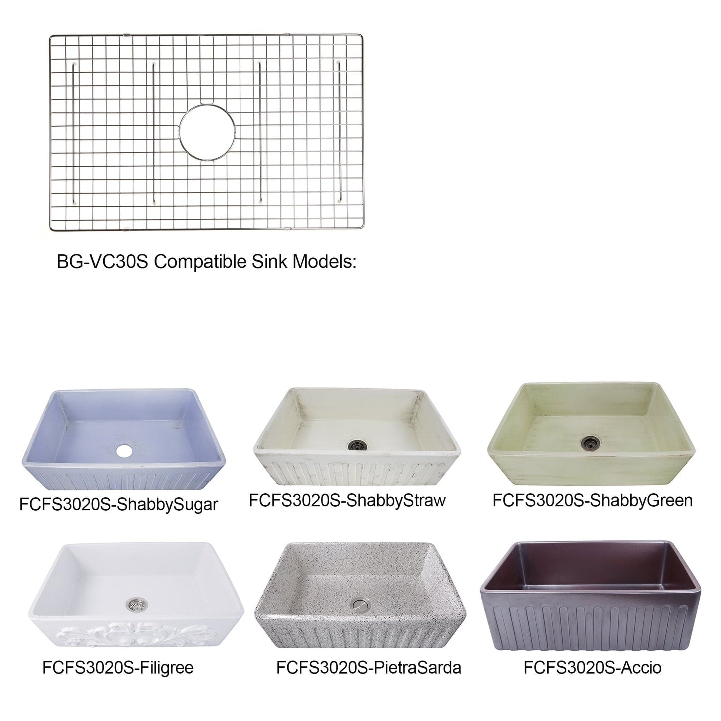 Nantucket Stainless Steel Bottom Grid - BG-VC30S compatible with FCFS3020S models including ShabbySugar, ShabbyStraw, and more.