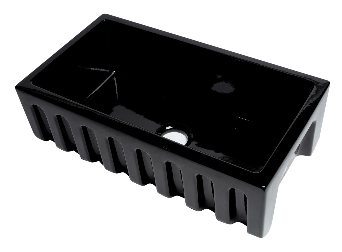 ALFI 33"  Black Gloss Reversible Fluted / Smooth Fireclay Farm Sink AB3318HS-BG in black gloss finish.
