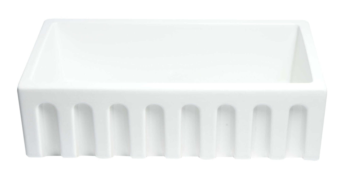 ALFI 33" Reversible Fluted / Smooth Single Bowl Fireclay Farm Sink AB3318HS-W in white finish.