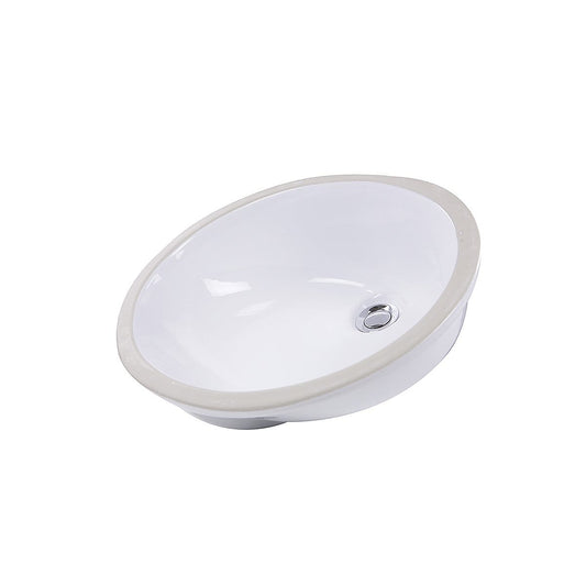 Nantucket Glazed Bottom Undermount Oval Ceramic Sink In White - GB-15x12-W showcasing its elegant design and overflow feature.