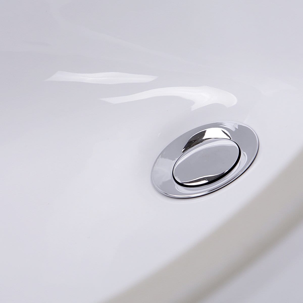 Close-up view of the drain feature for Nantucket 17" x 14" Glazed Bottom Undermount Oval Ceramic Bathroom Sink - GB-17x14-W.