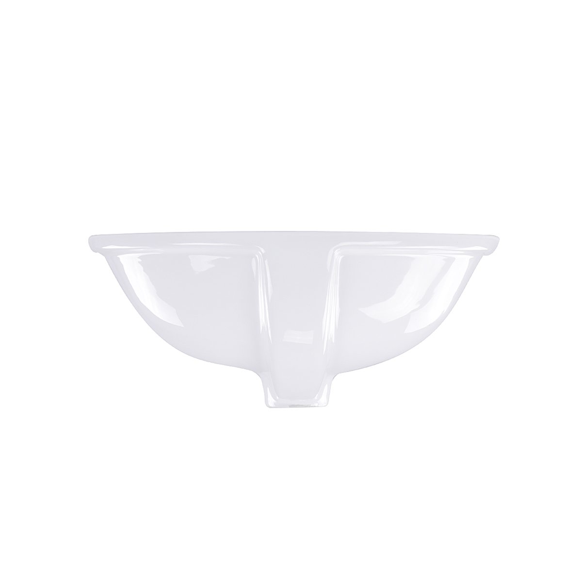 Nantucket 17" x 14" Glazed Bottom Undermount Oval Ceramic Bathroom Sink - GB-17x14-W, white ceramic sink front view.