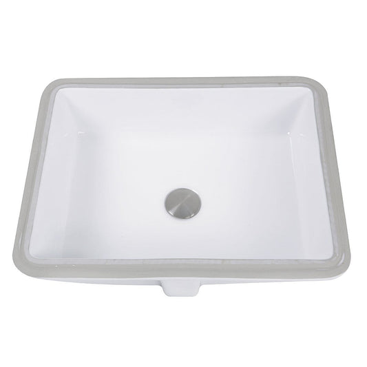 Nantucket 17" Undermount Ceramic Sink GB-17x13-W in white with a sleek rectangular design and polished drain cover.