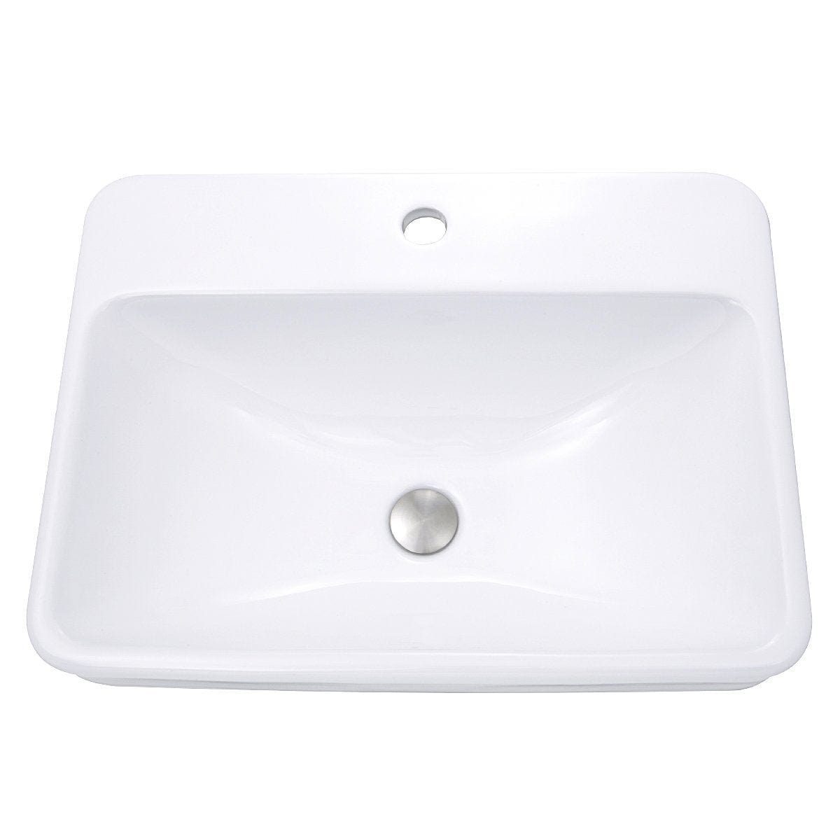 Nantucket 23" 1-hole Rectangular Drop-In Ceramic Vanity Sink - DI-2317-R1 top view, showcasing the elegant design and single faucet hole.