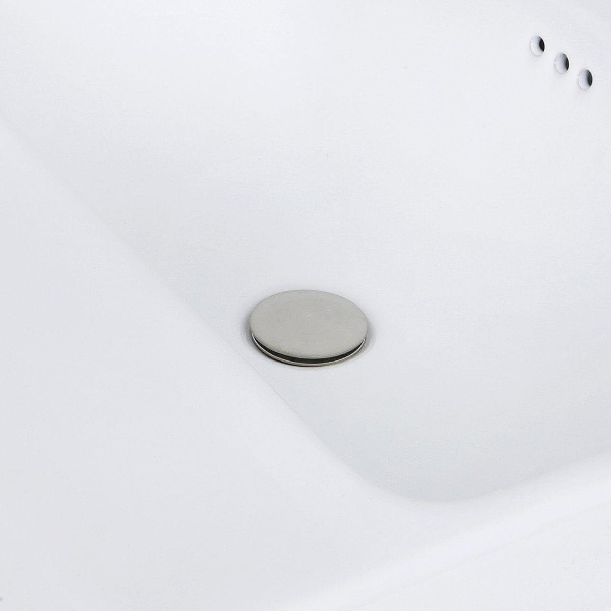 Nantucket 23" 1-hole Rectangular Drop-In Ceramic Vanity Sink - DI-2317-R1 with polished strainer in white basin.