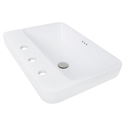 Nantucket 23" 3-hole Rectangular Drop-In Ceramic Vanity Sink - DI-2317-R8 in white ceramic with three pre-cut faucet holes.
