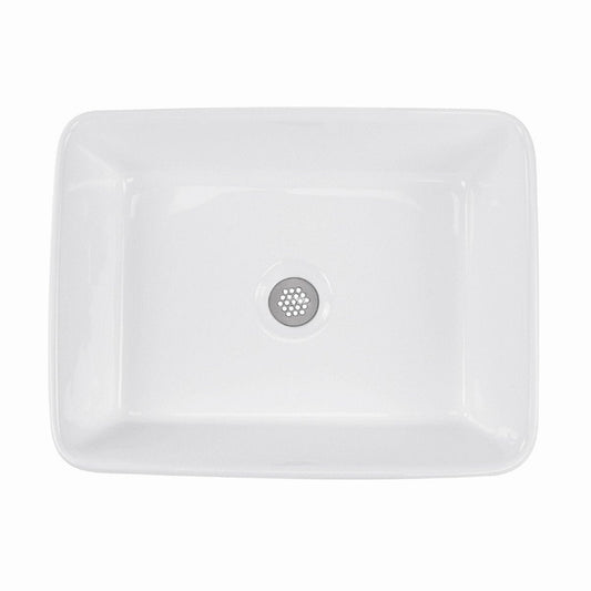 Nantucket Rectangle White Vessel Sink - NSV105 top view showcasing elongated rectangular design and ceramic finish.