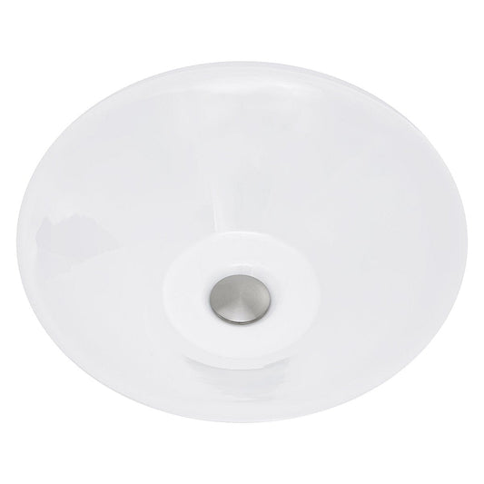Nantucket Round White Vessel Sink With Overflow NSV222 top view showcasing pristine white ceramic finish and round design.