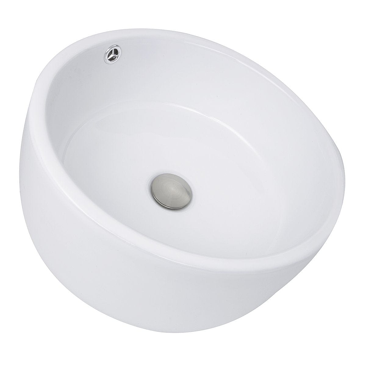 Nantucket Round  White Vessel Sink With Overflow - NSV213, elegant round design, white ceramic finish, bathroom centerpiece