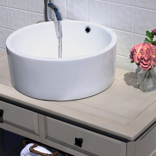 Nantucket Round  White Vessel Sink With Overflow - NSV213 - Manor House Sinks