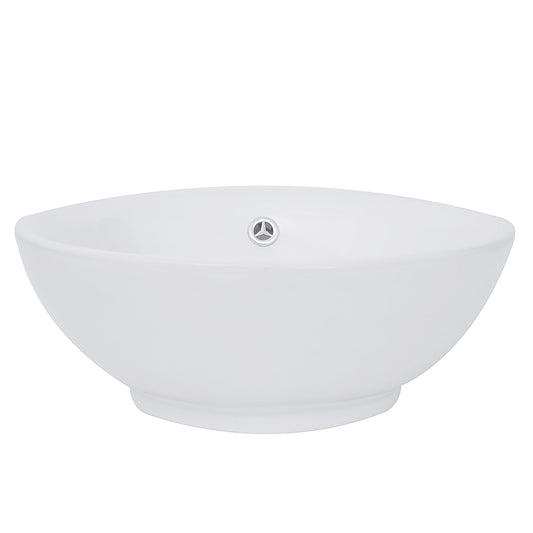 Nantucket Round  White Vessel Sink With Overflow - NSV218 in pristine white ceramic finish.