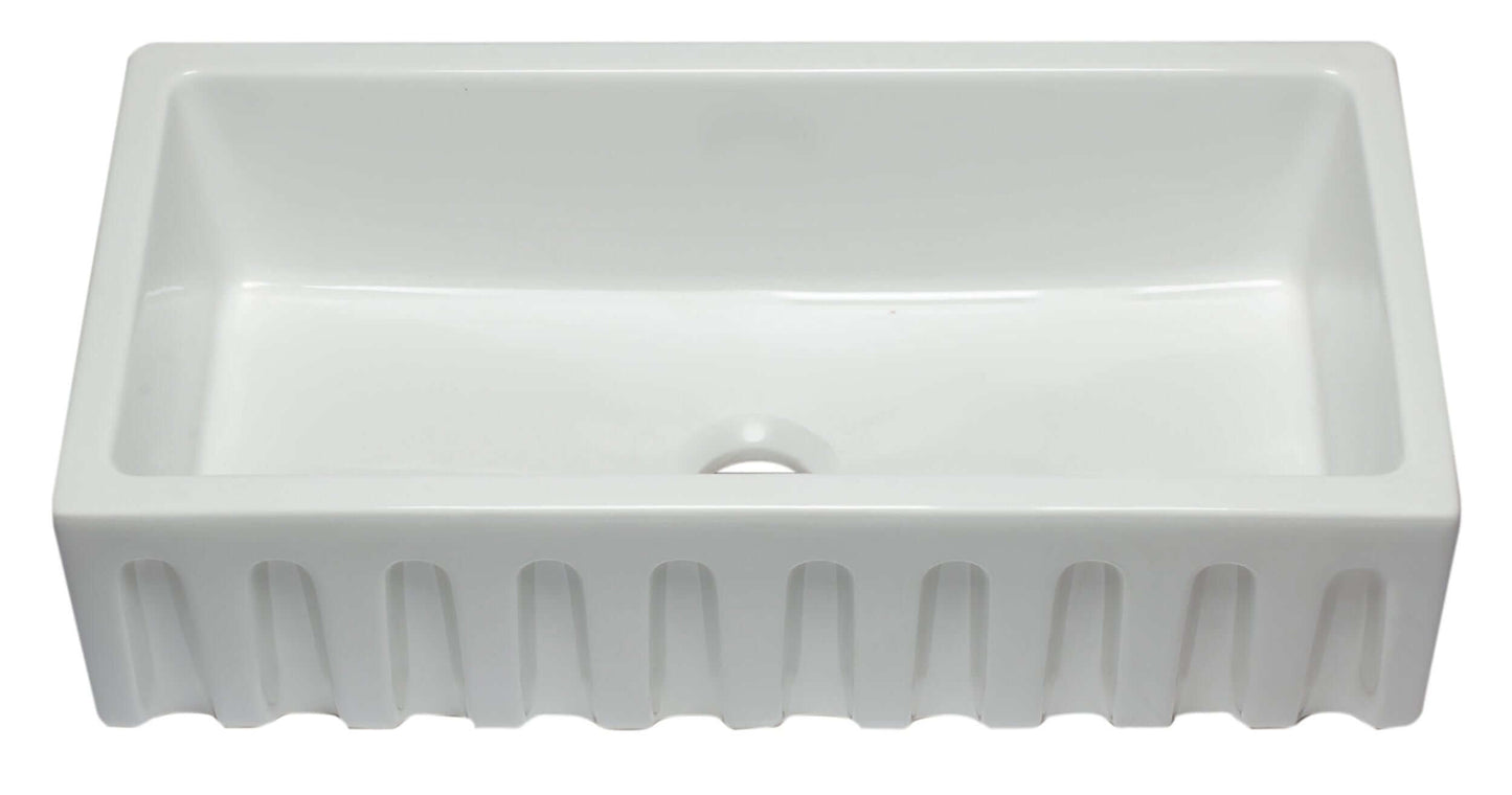 ALFI 36" White Reversible Smooth / Fluted Single Bowl Fireclay Farm Sink AB3618HS-W in pristine white finish.