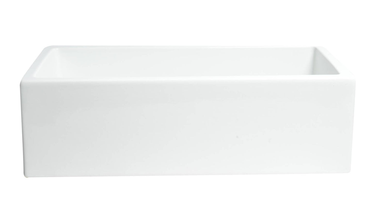 ALFI 33" Reversible Fluted / Smooth Single Bowl Fireclay Farm Sink AB3318HS-W in white ceramic finish.