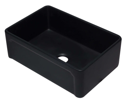ALFI 30" Black Reversible Single Fireclay Farm Kitchen Sink AB3020SB-BM showcasing a sleek matte black finish.