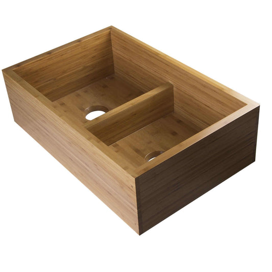 ALFI BRAND 33" Double Bowl Bamboo Farmhouse Sink - AB3321 showcasing eco-friendly bamboo design.