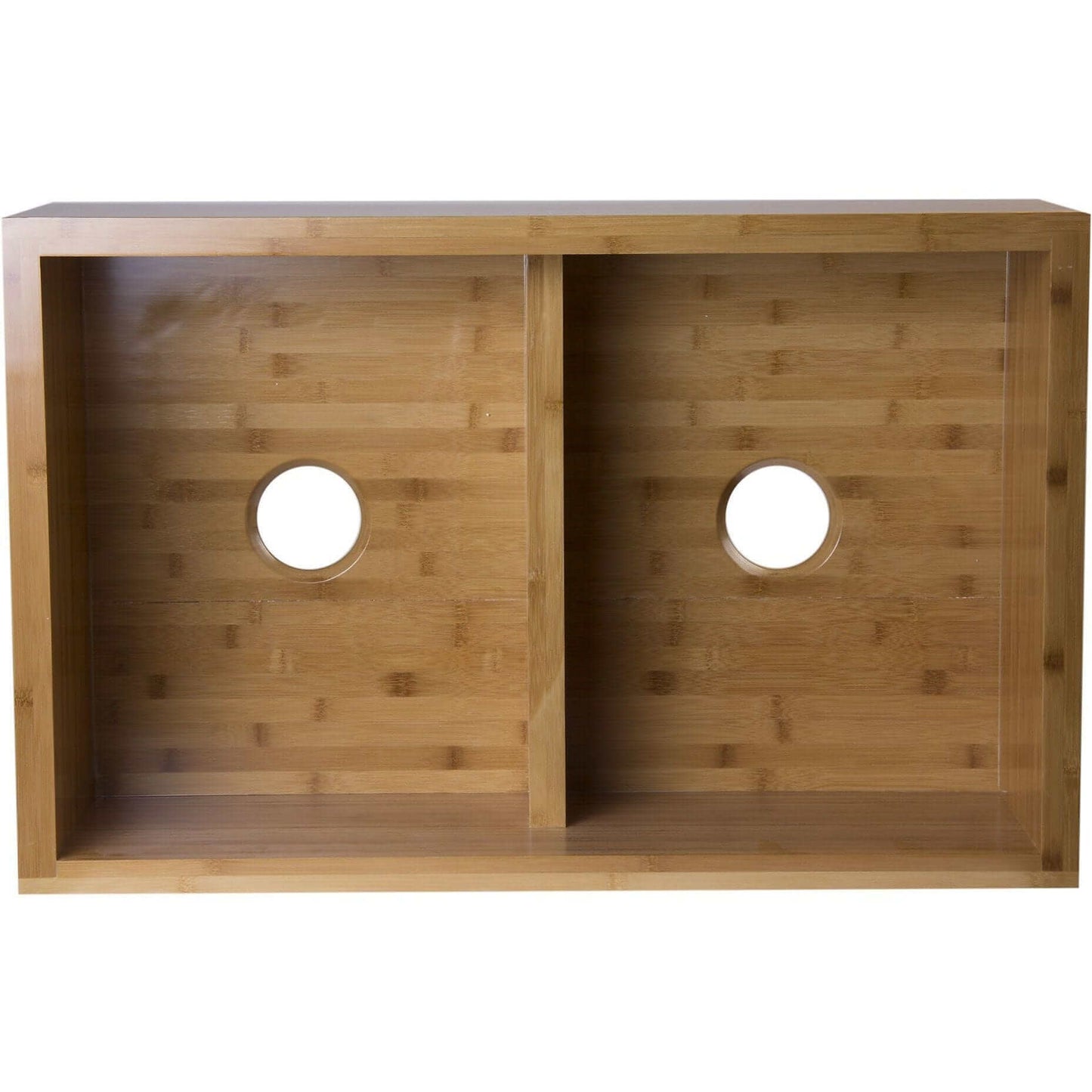ALFI BRAND 33" Double Bowl Bamboo Farmhouse Sink - AB3321 showing double bowl design and bamboo material.